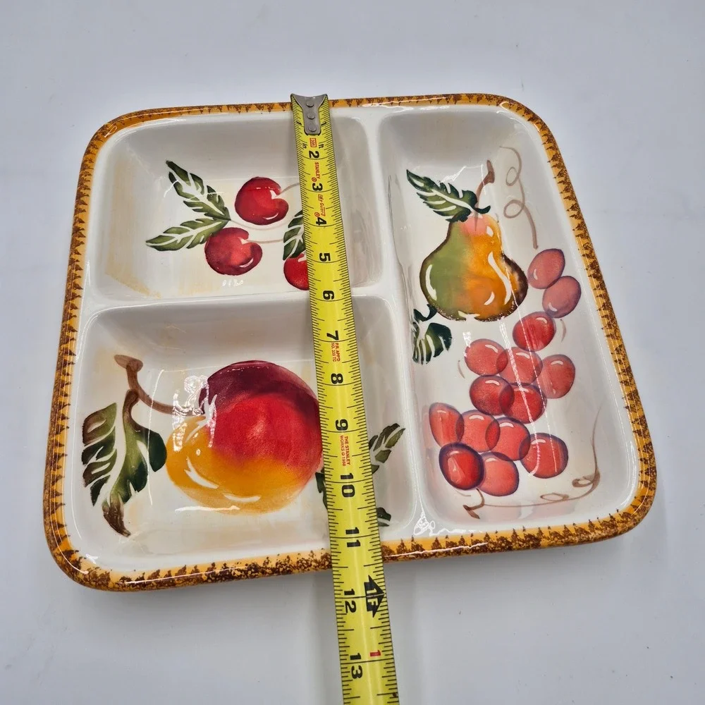 Potter & Smith Fruit Pear Grapes Apple Cherry Chips and Dip Serving Platter Dish